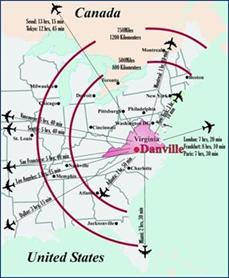 Map Depicting Flight Routes from Danville Regional Airport