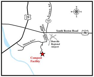 Map of South Boston Road with compost facility marked with red star