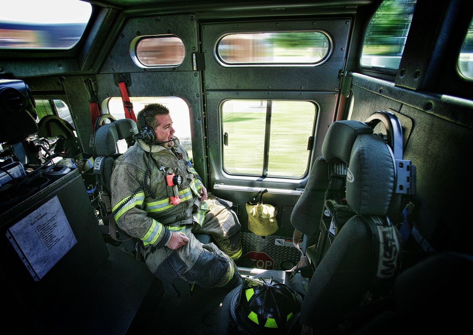 Firefighter Inside Moving Fire Truck