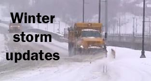 Winter storm update graphic showing Public Works snowplow
