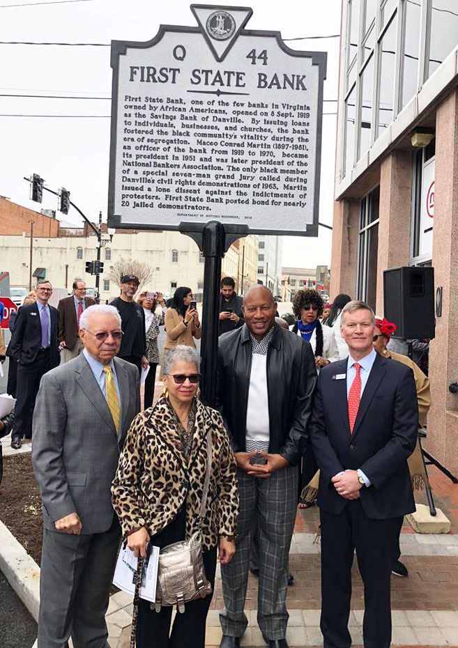 Mayor Alonzo Jones poses for photo following First State Bank historical highway marker dedication.