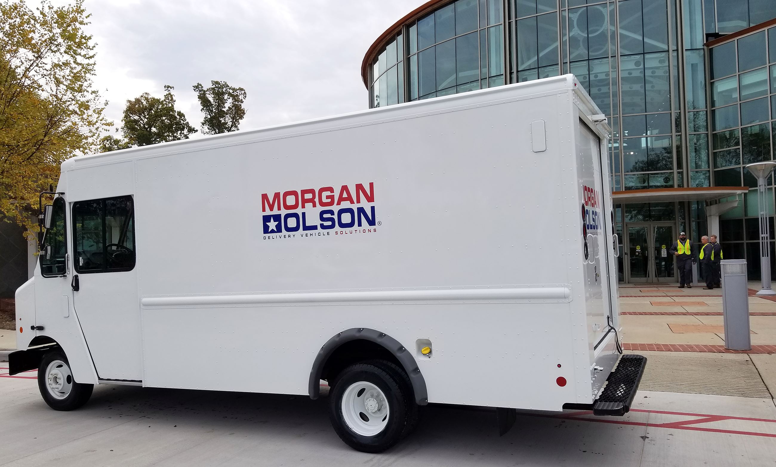 Morgan Olson delivery van parked in front of the Institute for Advanced Learning and Research