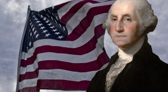 Presidents Day image of flag and George Washington