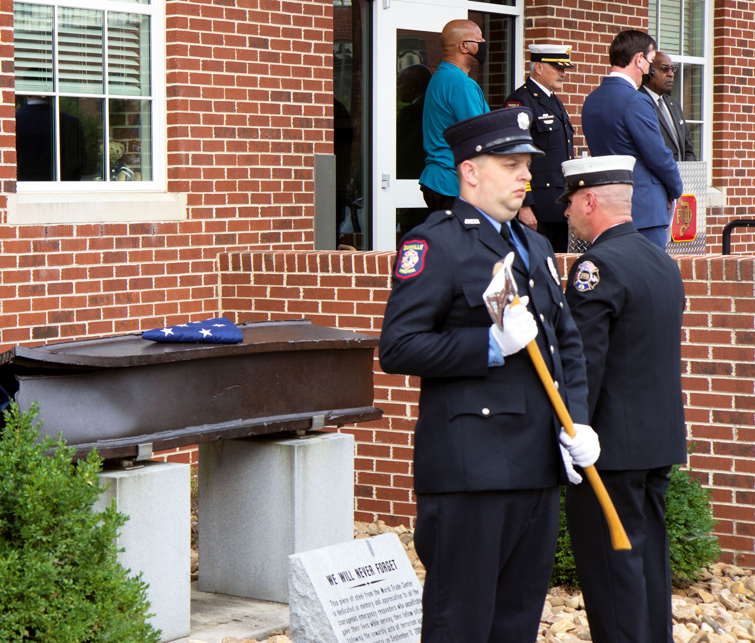 Flag placed on steel beam from the Sept. 11, 2001, collapse of the World Trade Center towers.