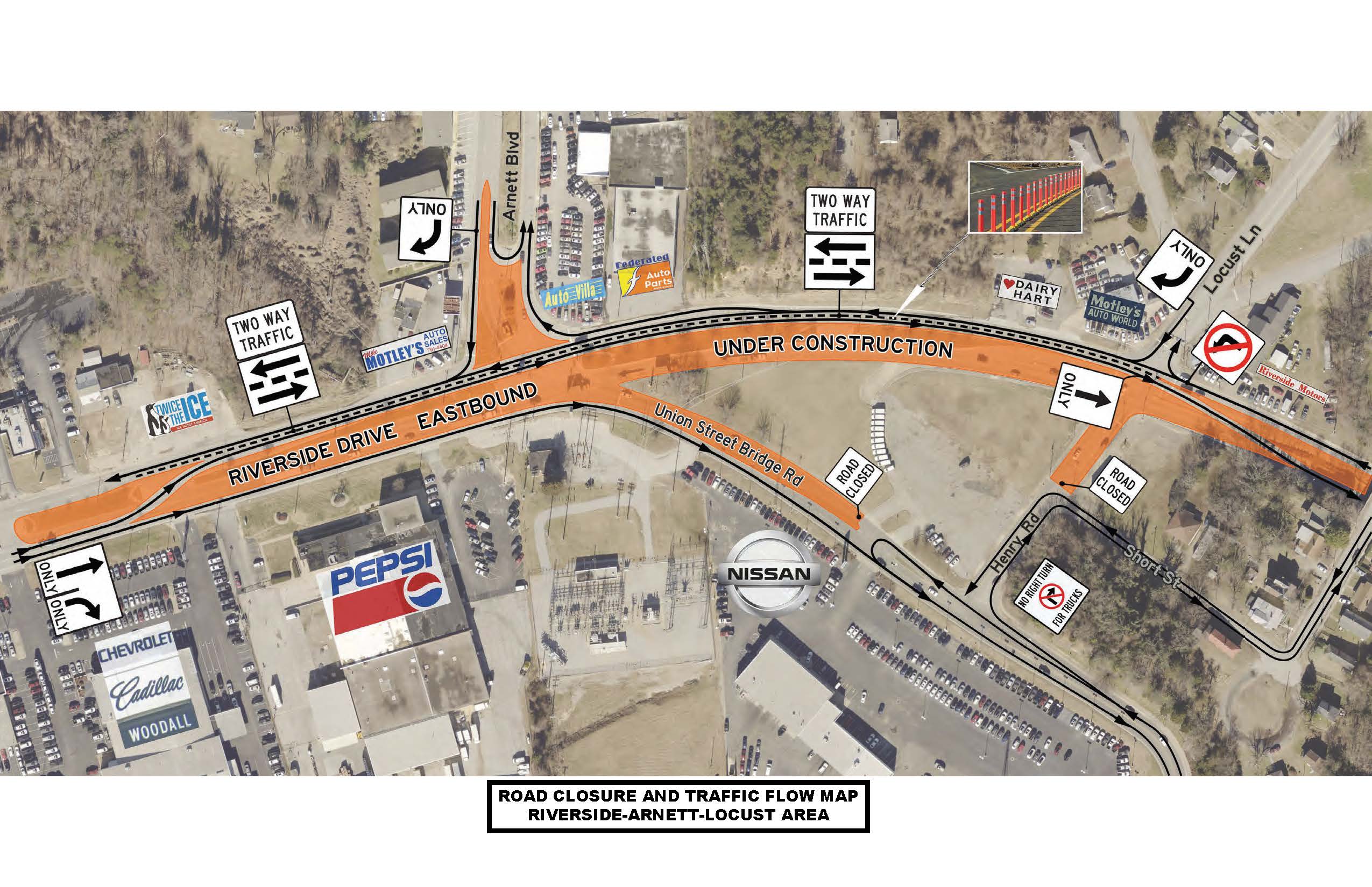 Map of phase two of Riverside Drive reconstruction project for 2021