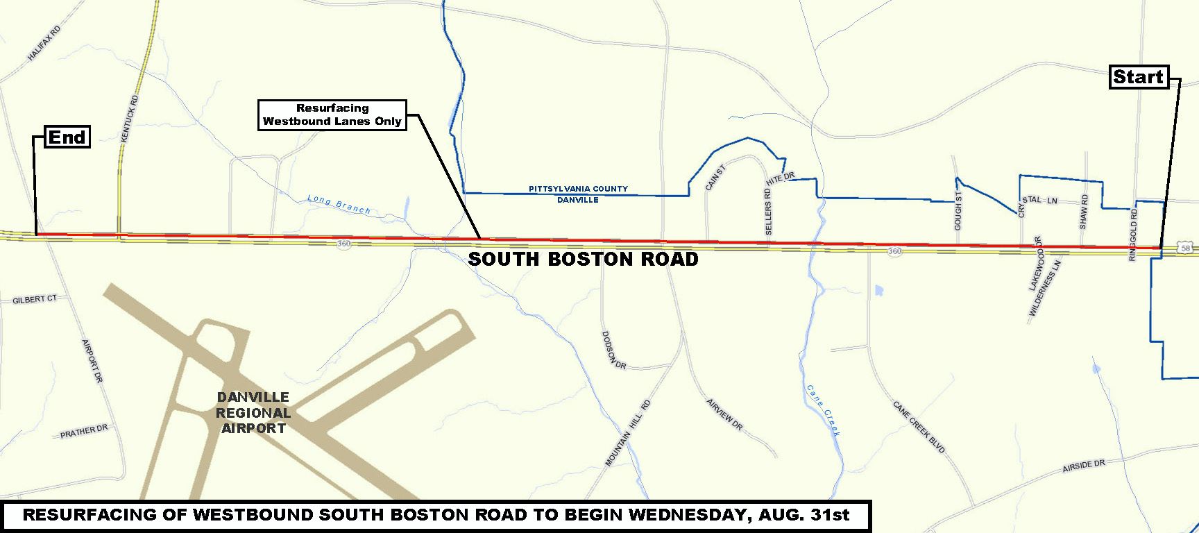 Map - South Boston Road Westbound Resurfacing