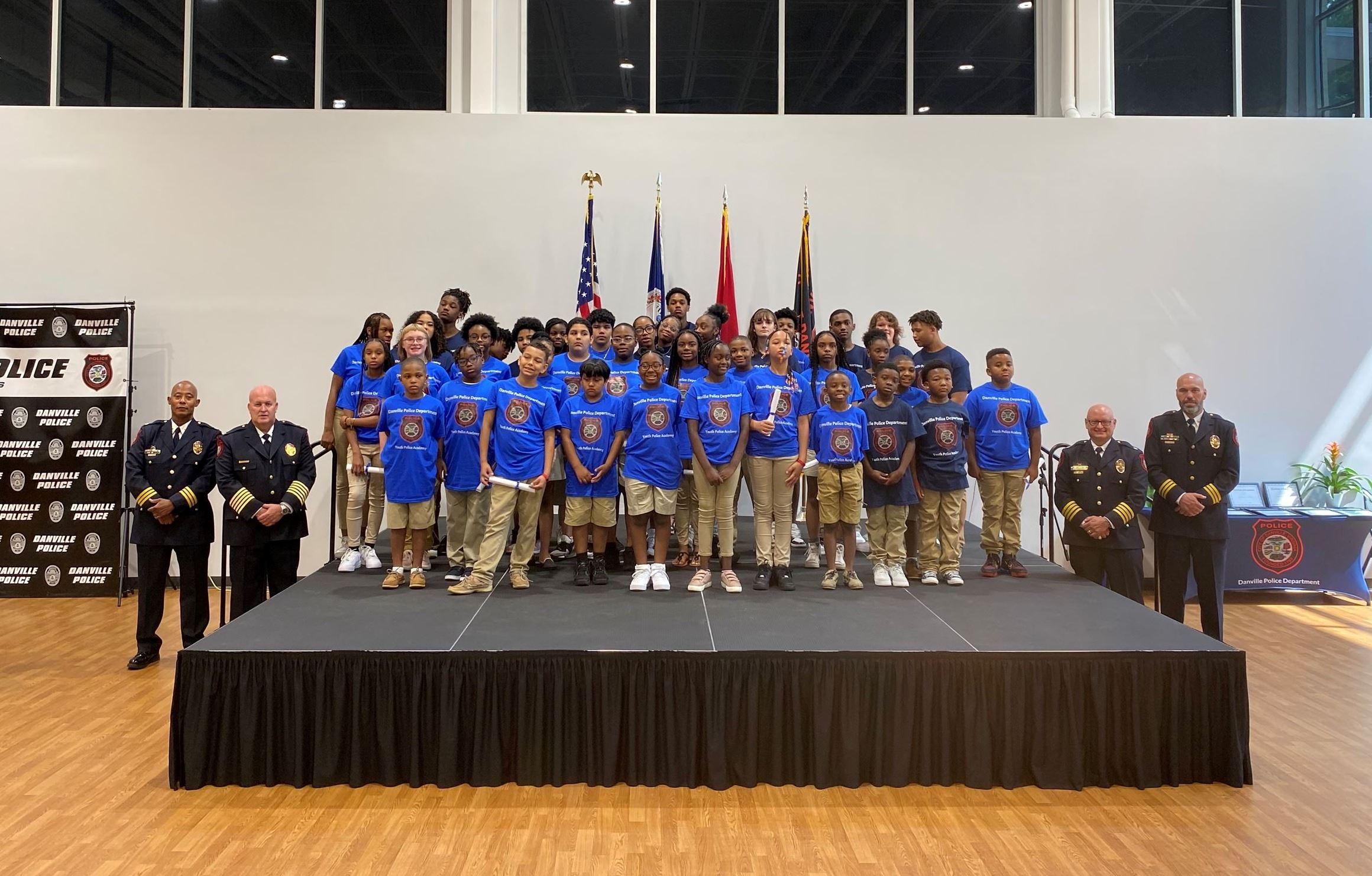 2023 Youth Police Academy Graduation group picture at the Danville Police Department