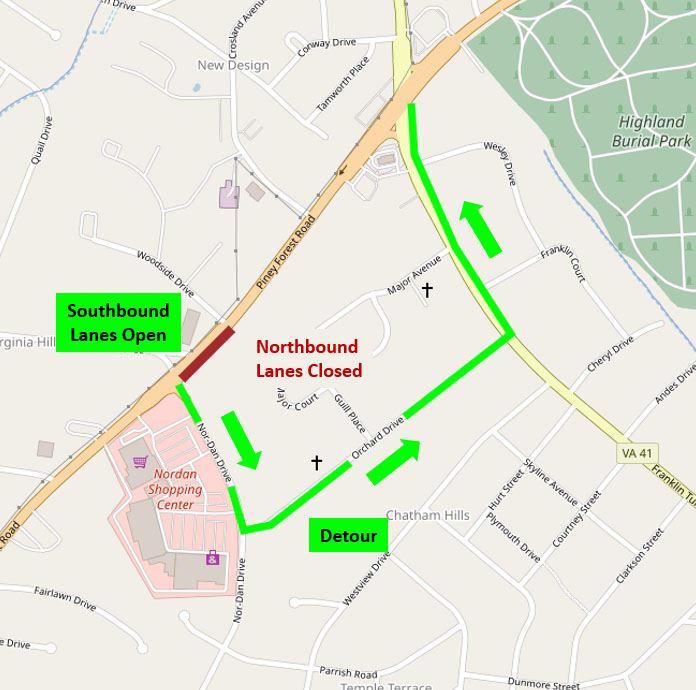 Map- Piney Forest Road detour