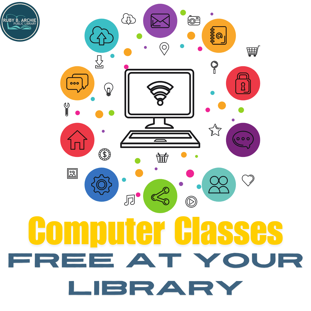 computer surrounded by icons for computer functions