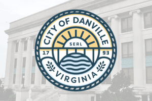 City Seal of Danville Virginia over an image Municipal Building
