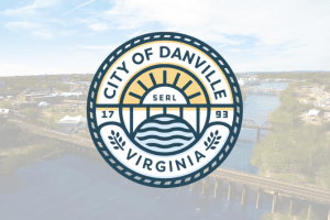 City Seal of Danville Virginia over an image of the Dan River