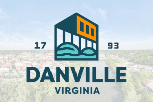 Danville Primary Logo over an image of downtown Danville