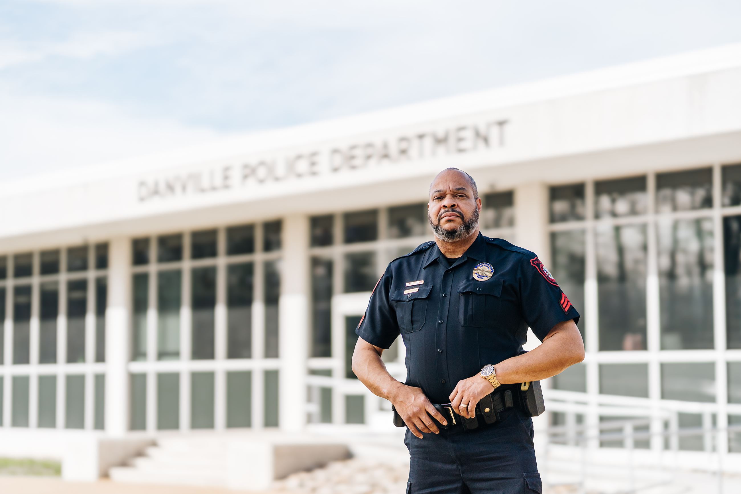 Sgt David Ferguson in front of Danville Police Headquarters