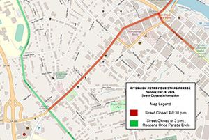 Map - Street closures for Christmas parade route