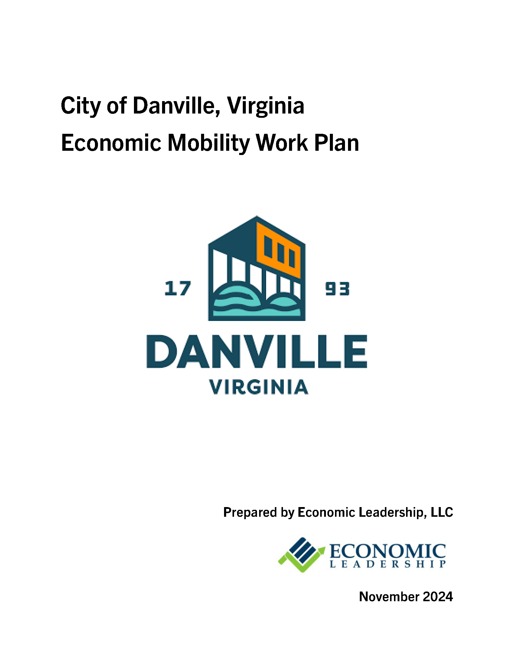 Cover of Danville VA - Economic Mobility Work Plan 2024 prepared by Economic Leadership, LLC