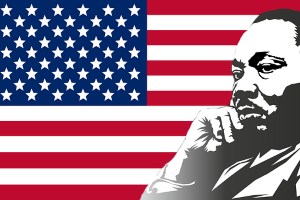 Martin Luther King Jr. image with flag in background
